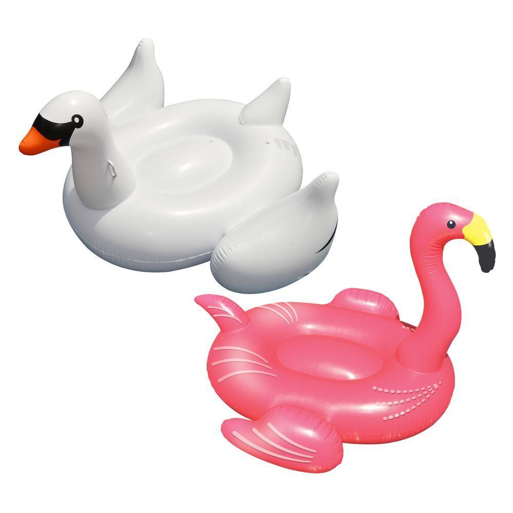 Swimline Swimming Pool Giant Rideable Inflatable Swan + Flamingo | 90621 + 90627