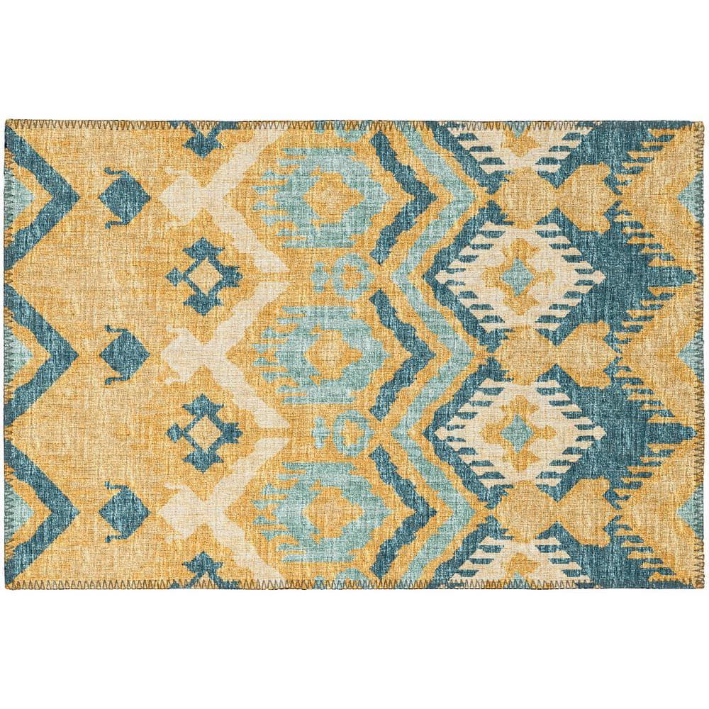 Addison Rugs Indoor/ Outdoor Addison Yuma Southwest Ikat Washable Area Rug 1'8" x 2'6" - Yellow