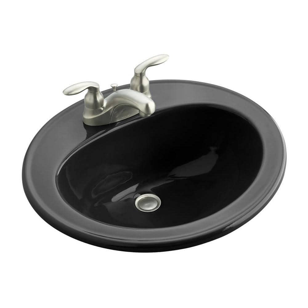 Pennington Black Ceramic Oval Drop-In Bathroom Sink