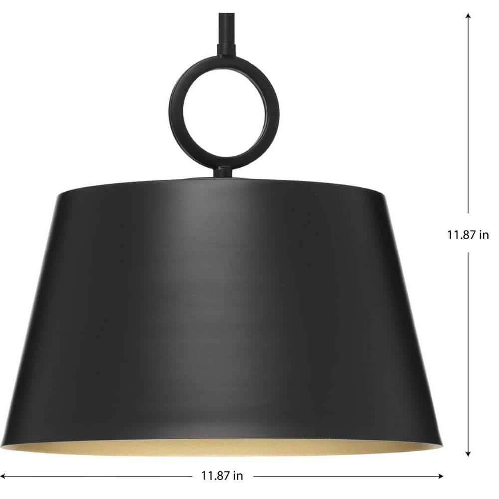 Progress Lighting, Parkhurst, 1-Light Dome Pendant, Matte Black, Gold Interior, Steel, Dry Rated. Ideal for modern farmhouse interiors.