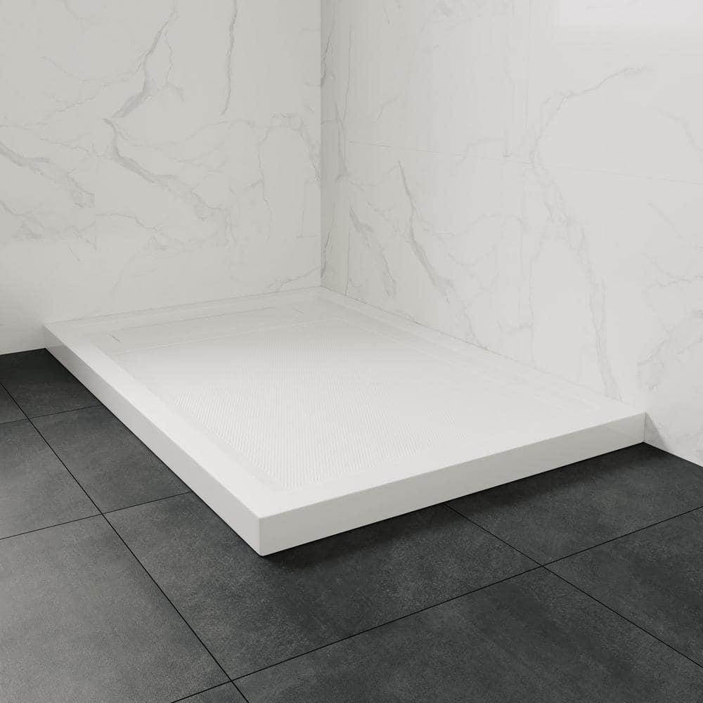 OVE Decors 48" x 36" Rectangle Shower Base Pan, White Acrylic, Hidden Side Drain, Reversible Design