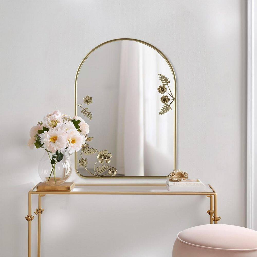 Rosdorf Park Arched Metal Floral Wall Mirror
