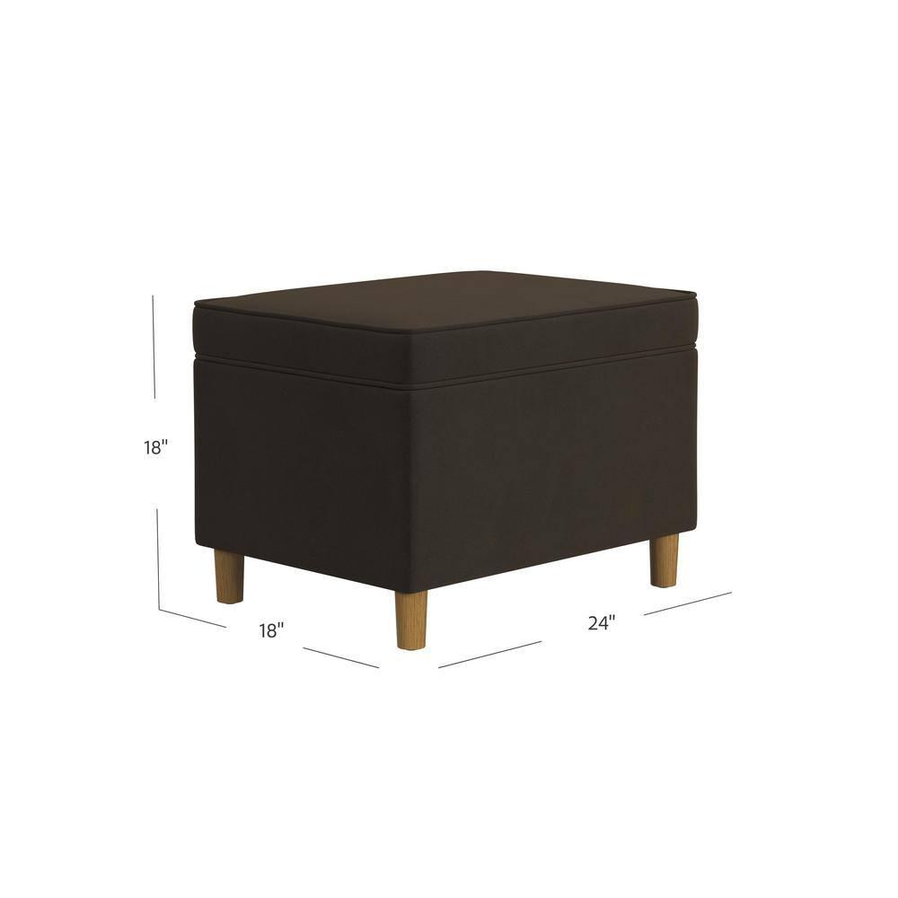 24" Dinah Storage Ottoman Chocolate Brown - HomePop: Velvet Upholstered, Honey Oak Wood Legs, Safety Hinges