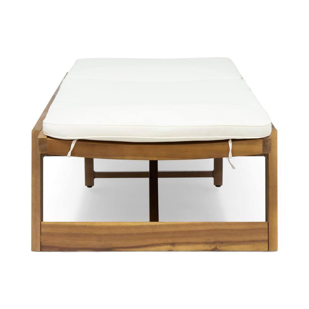 Noble House Maki Acacia Wood Patio Chaise Lounge in Teak/Cream Cushion