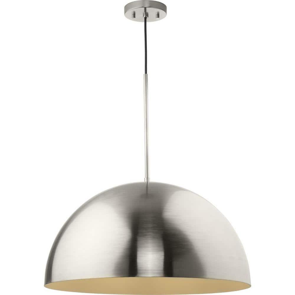 Progress Lighting Perimeter 1-Light Pendant, Brushed Nickel, White Interior Shade: Iconic modern design for kitchens and breakfast nooks.