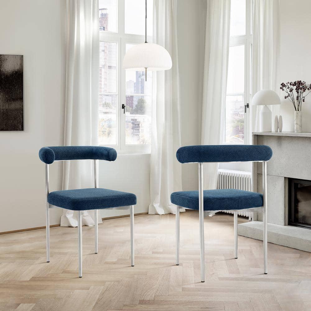Armen Living Set of 2 Shannon Brushed Stainless Steal and Fabric Dining Chairs Blue