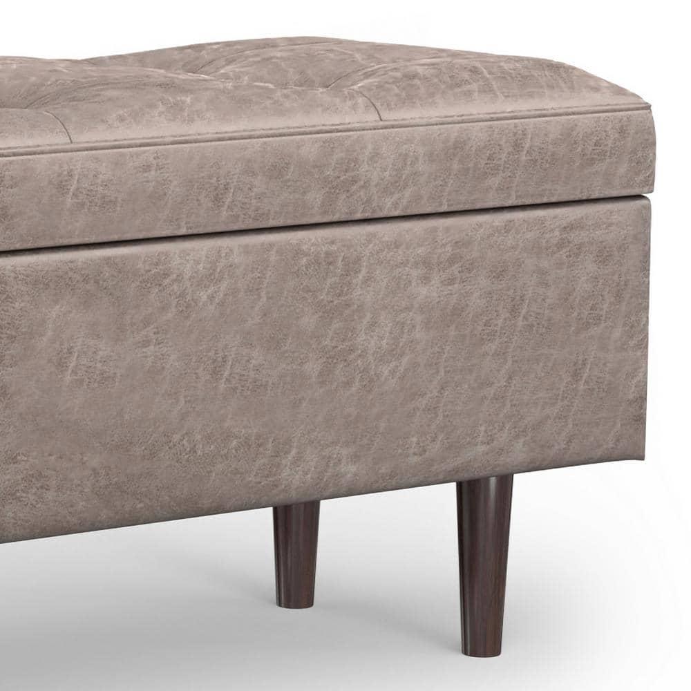 Simpli Home Shay 48"W Upholstered Storage Ottoman with Lift Top and Tufted Detailing