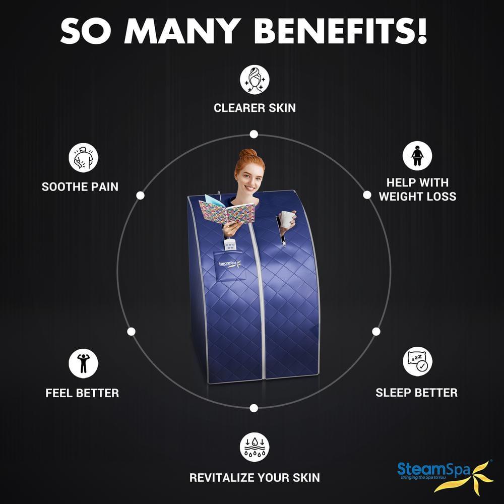 Steam Spa SteamSpa Portable 1-Person Home Sauna with Infrared Heating, Digital Control, Foot Heating Pad, Foldable Chair and Foot Massager in Blue Finish | Wayfair