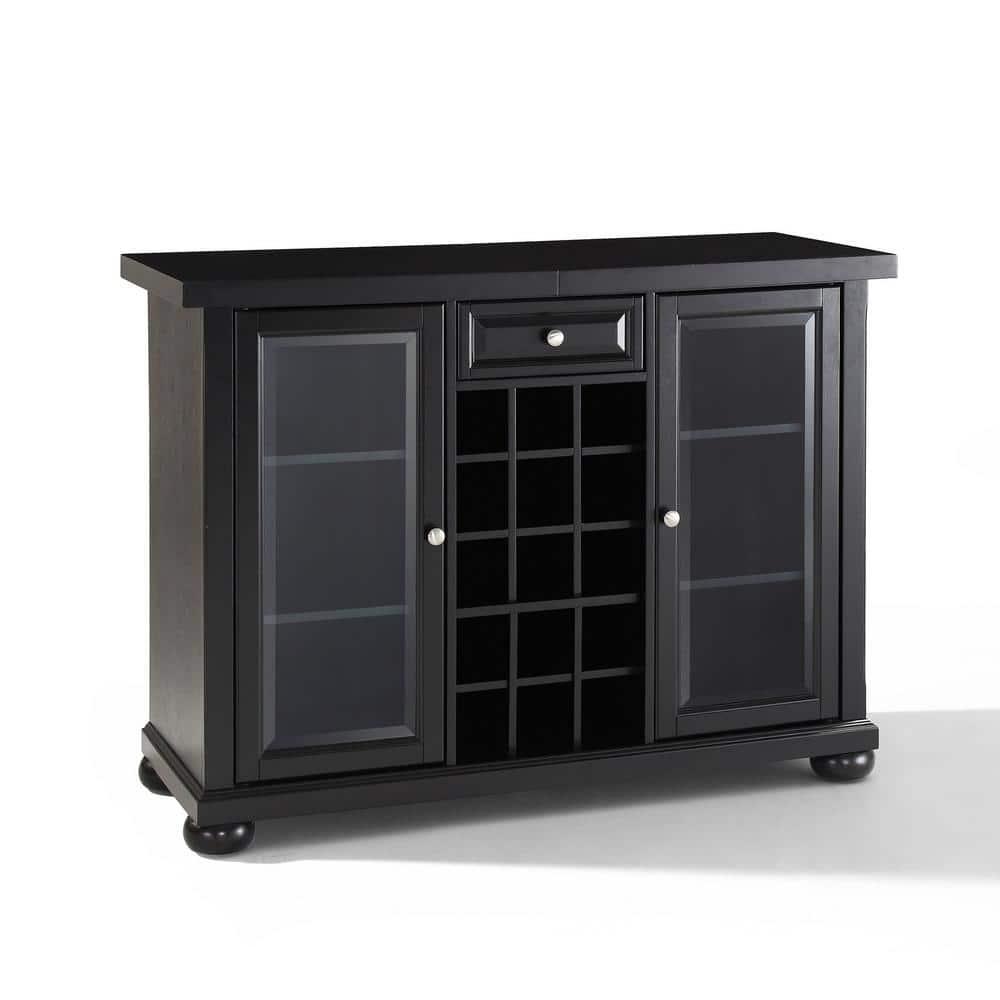 Crosley Alexandria Sliding Top Bar Cabinet Black: Rubberwood Construction, Wine & Glass Storage, Adjustable Shelves