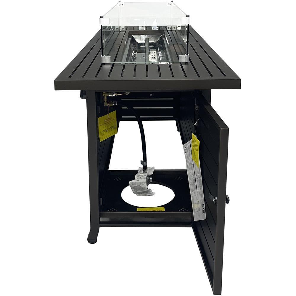 56 in. x 21 in. Rectangular Fire Table with Glass Wind Guard, Cover and Table Lid in Bronze