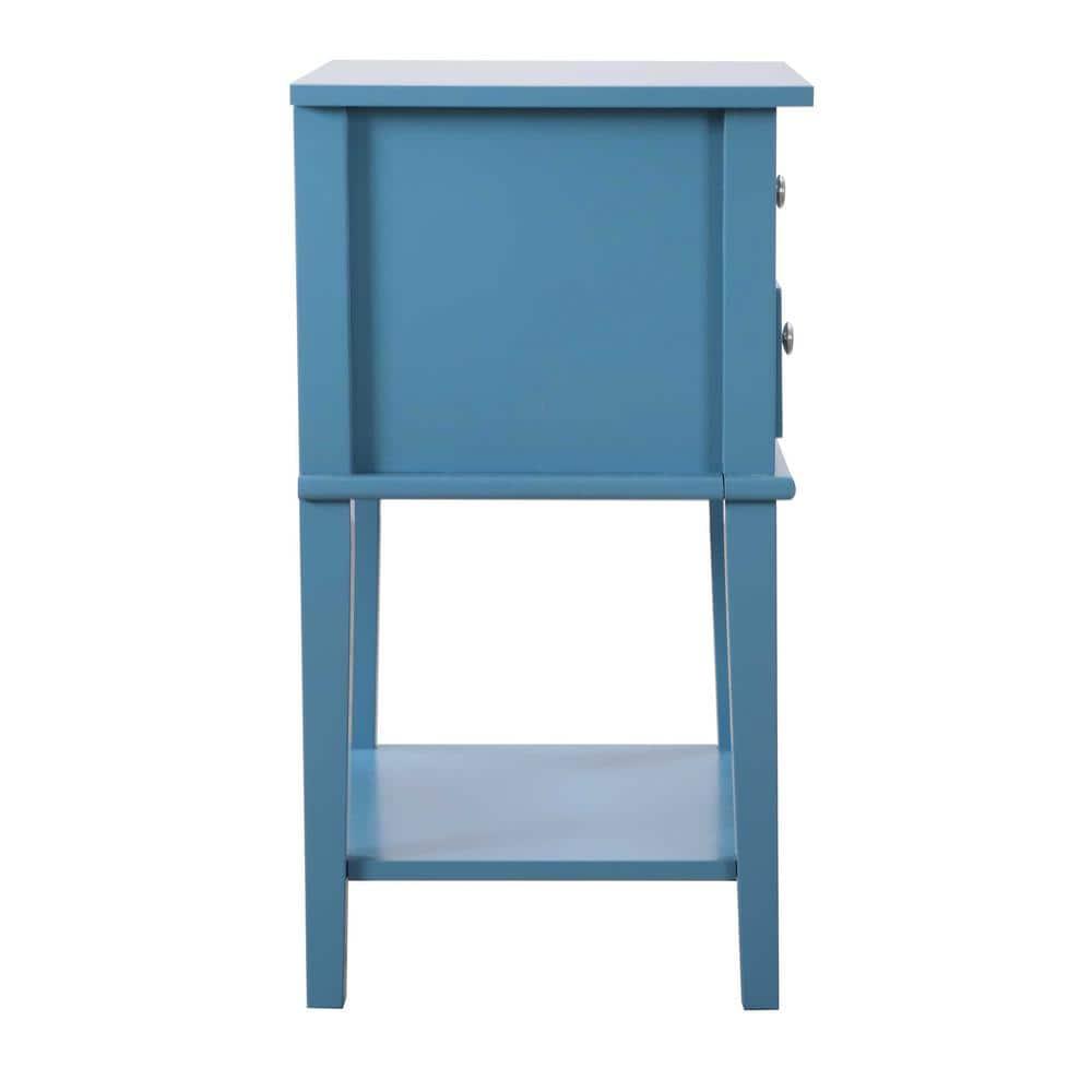 Newton Teal 2-Drawer Solid Wood Nightstand with Shelf