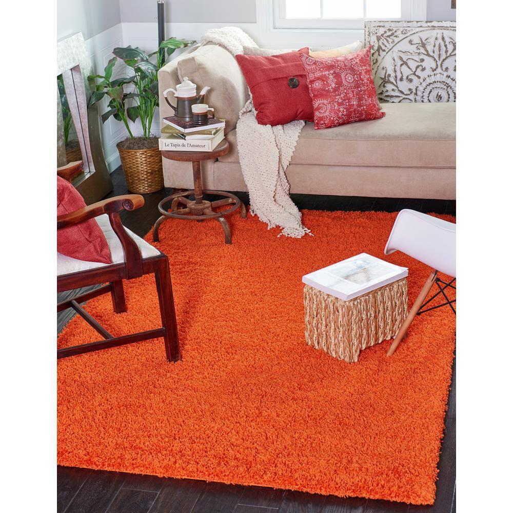 Unique Loom 2' 2 x 3' 1 Solid Shag Tiger Orange Area Rug