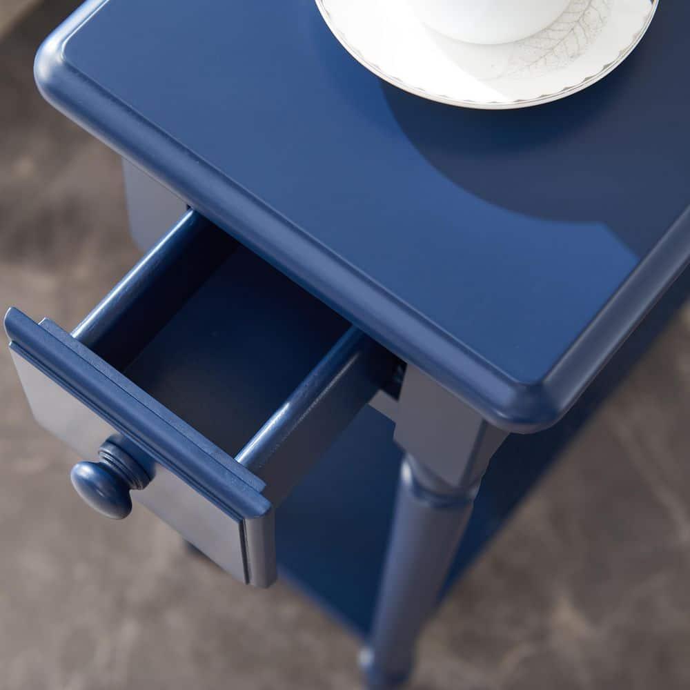 Leick Home 1-Drawer Solid Wood Coastal 10 in. Narrow End Table with Shelf, Navy Blue
