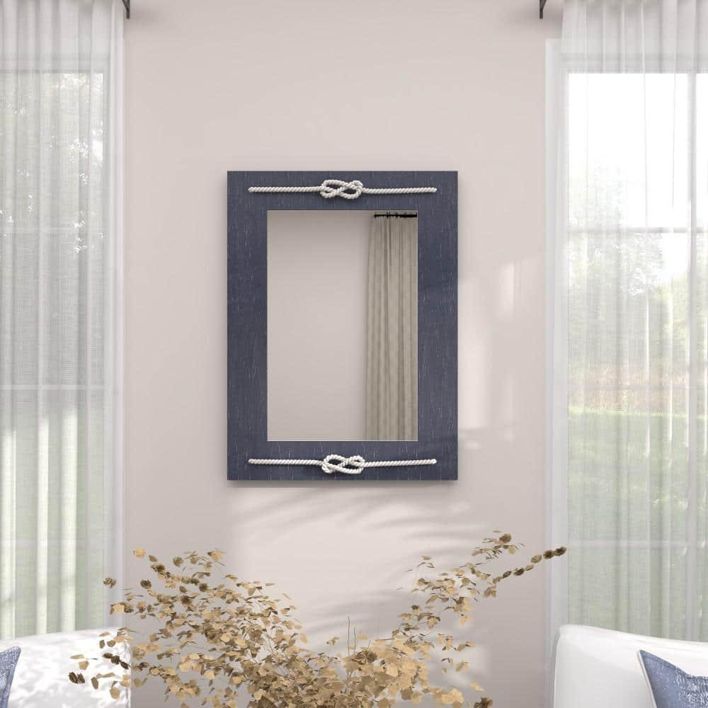 DecMode 23" x 31" Blue Wall Mirror with Knotted Rope