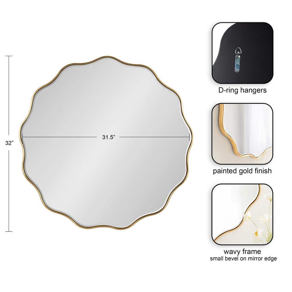 Kate & Laurel All Things Decor 32"x32" Viona Round Scalloped Mirror Gold: Luxury Glam Decor, No Assembly, Espejo