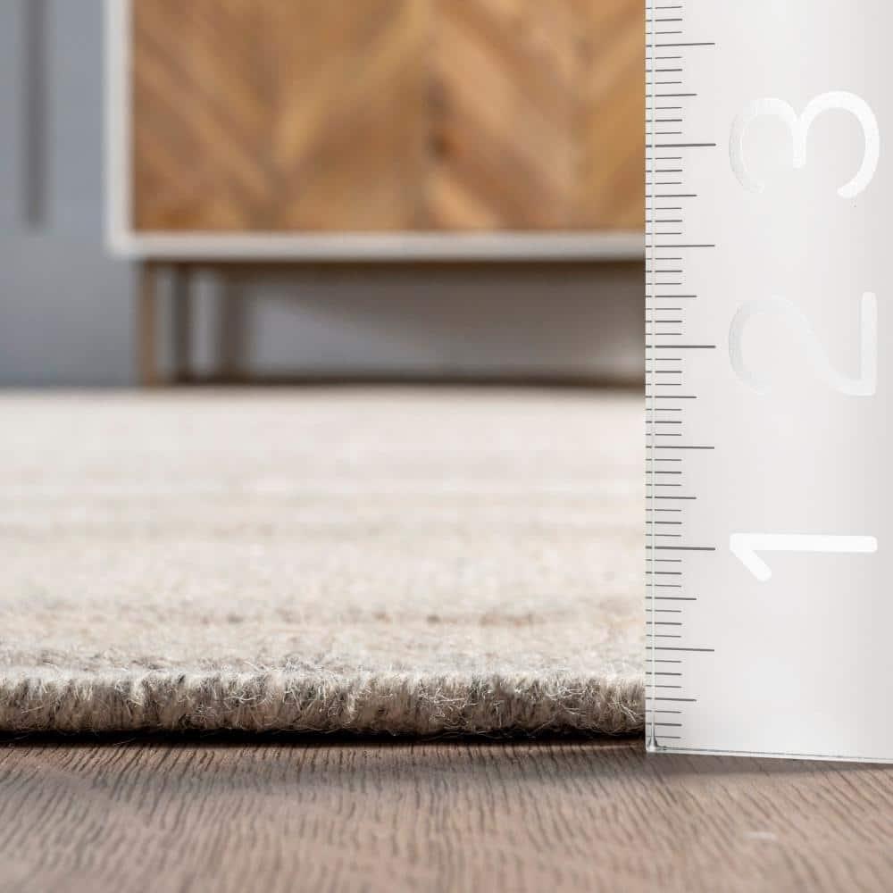 Latitude Run® Marble Striped Wool-Blend Beige Area Rug