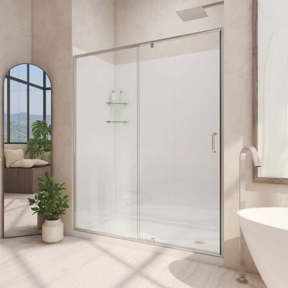 Flex 34 x 60 White Acrylic Semi-Frameless Shower Kit with Brushed Nickel Hardware