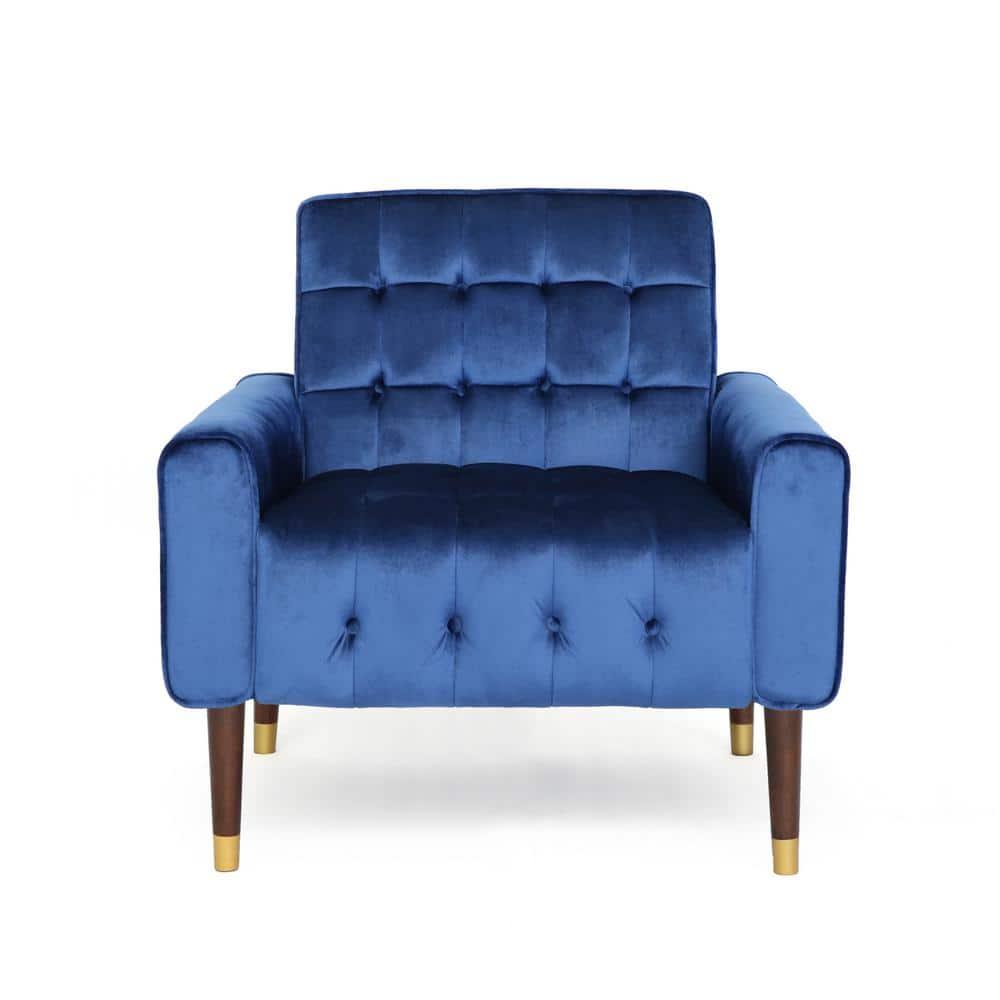 Noble House Nelson Navy Blue and Espresso Brown FabricTufted Club Chair