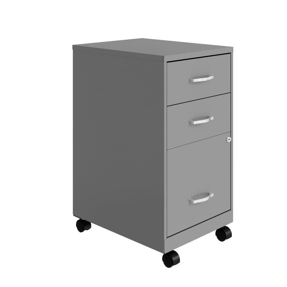 Space Solutions 18" Deep 3 Drawer Mobile Letter Width Vertical File Cabinet, Silver