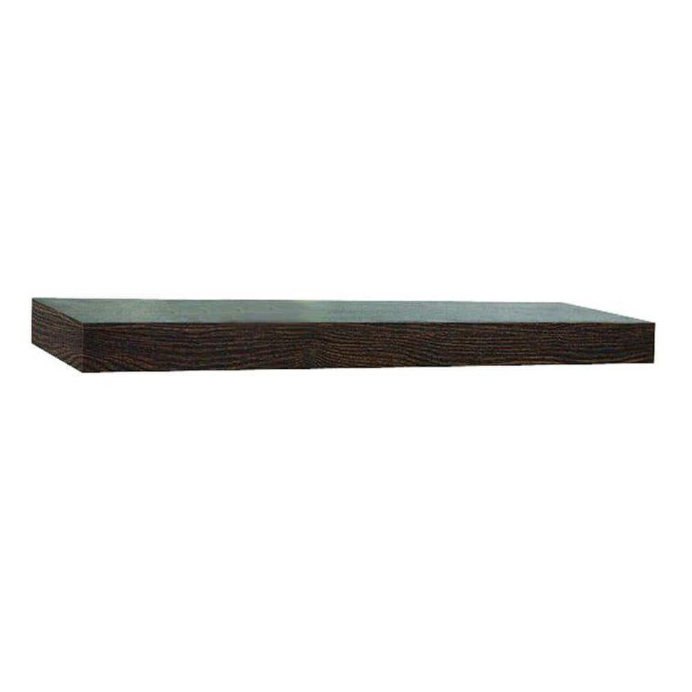 InPlace 36" Decorative Floating Shelf Wall Mounted Hidden Brackets Brown: Wood Composite, Modern Style, 15 lbs Capacity