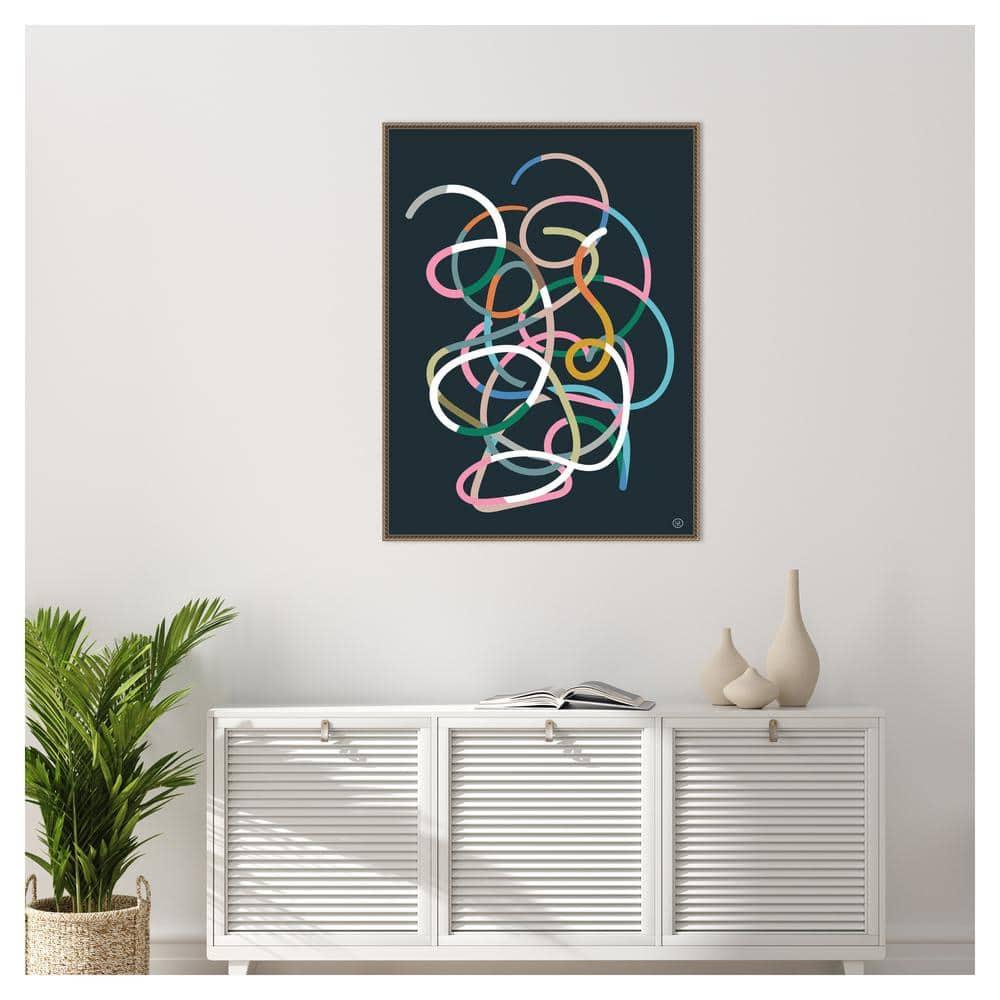 Amanti Art 32"x42" Color Lines by Dan Hobday Framed Canvas Wall Art Print: Modern Abstract Lithograph, Bronze Frame
