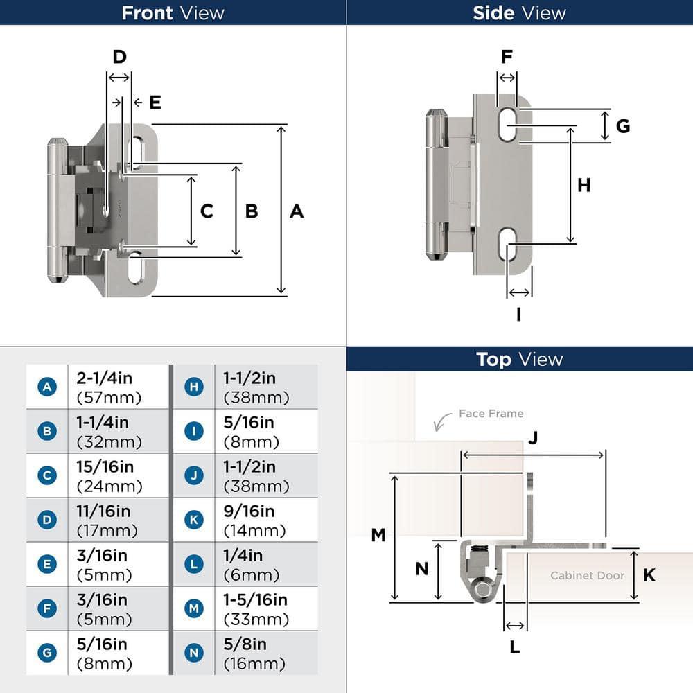 Polished Chrome 1/4 Inch Overlay Self-Closing Cabinet Hinge
