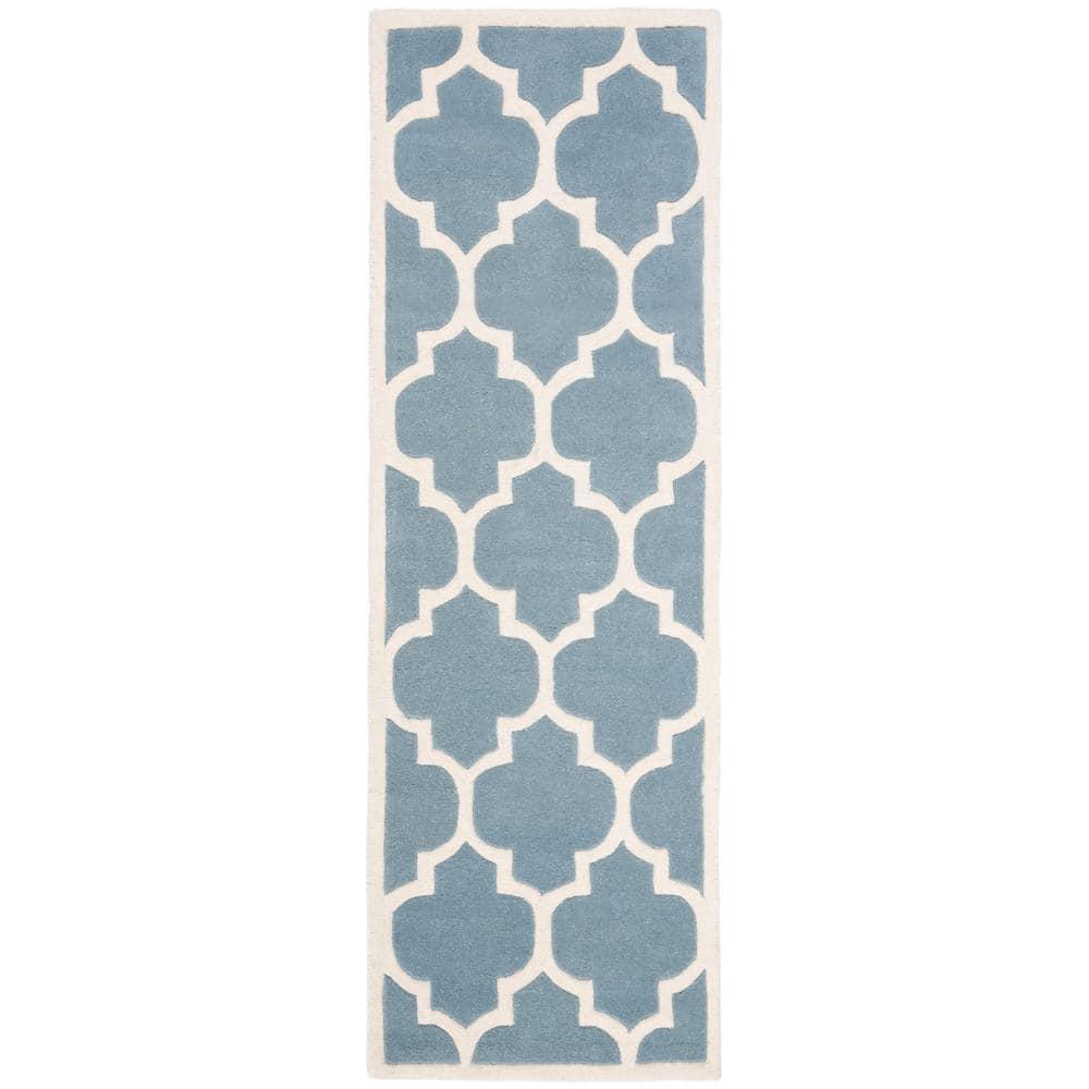 SAFAVIEH Chatham Gavin Geometric Wool Runner Rug, Blue/Ivory, 2'3" x 9'