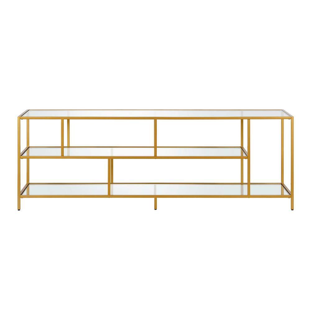 Evelyn&Zoe Winthrop Rectangular TV Stand with Glass Shelves for TV's up to 75", Brass