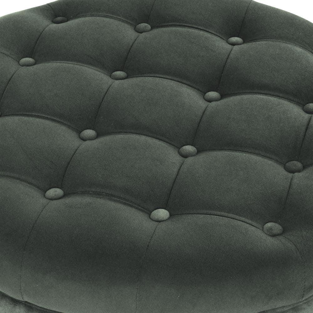 Tufted Round Storage Ottoman Loden Green Velvet - HomePop: Velvet Footstool, Honey Oak Legs, 250lb Capacity