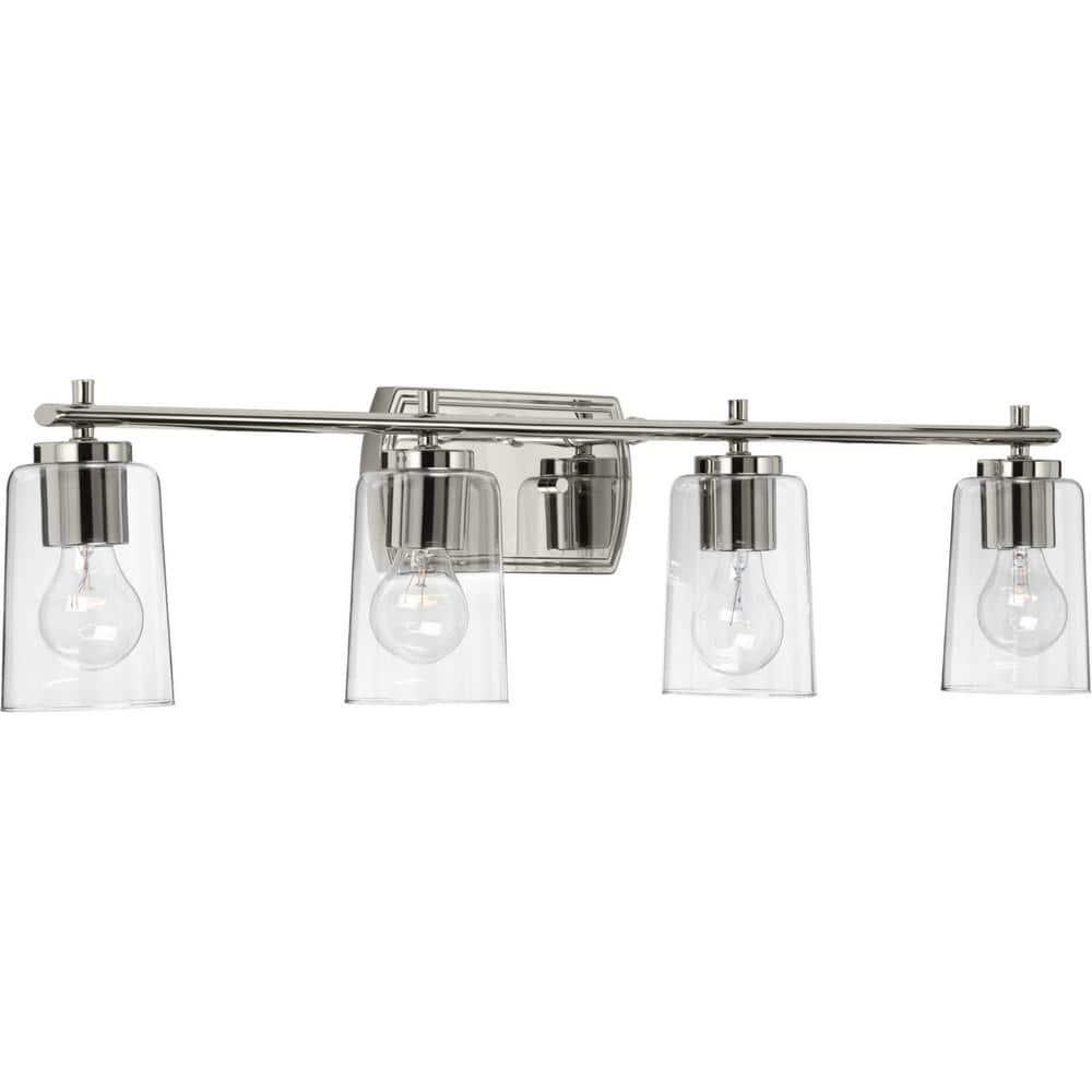Progress Lighting Adley 4-Light Bath Vanity in Polished Nickel with Clear Glass Shades