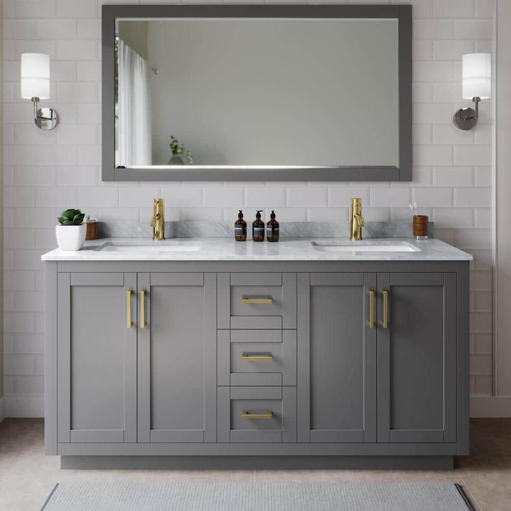 Wyndham Collection Miranda 66" Freestanding Double Bathroom Vanity with Marble Top