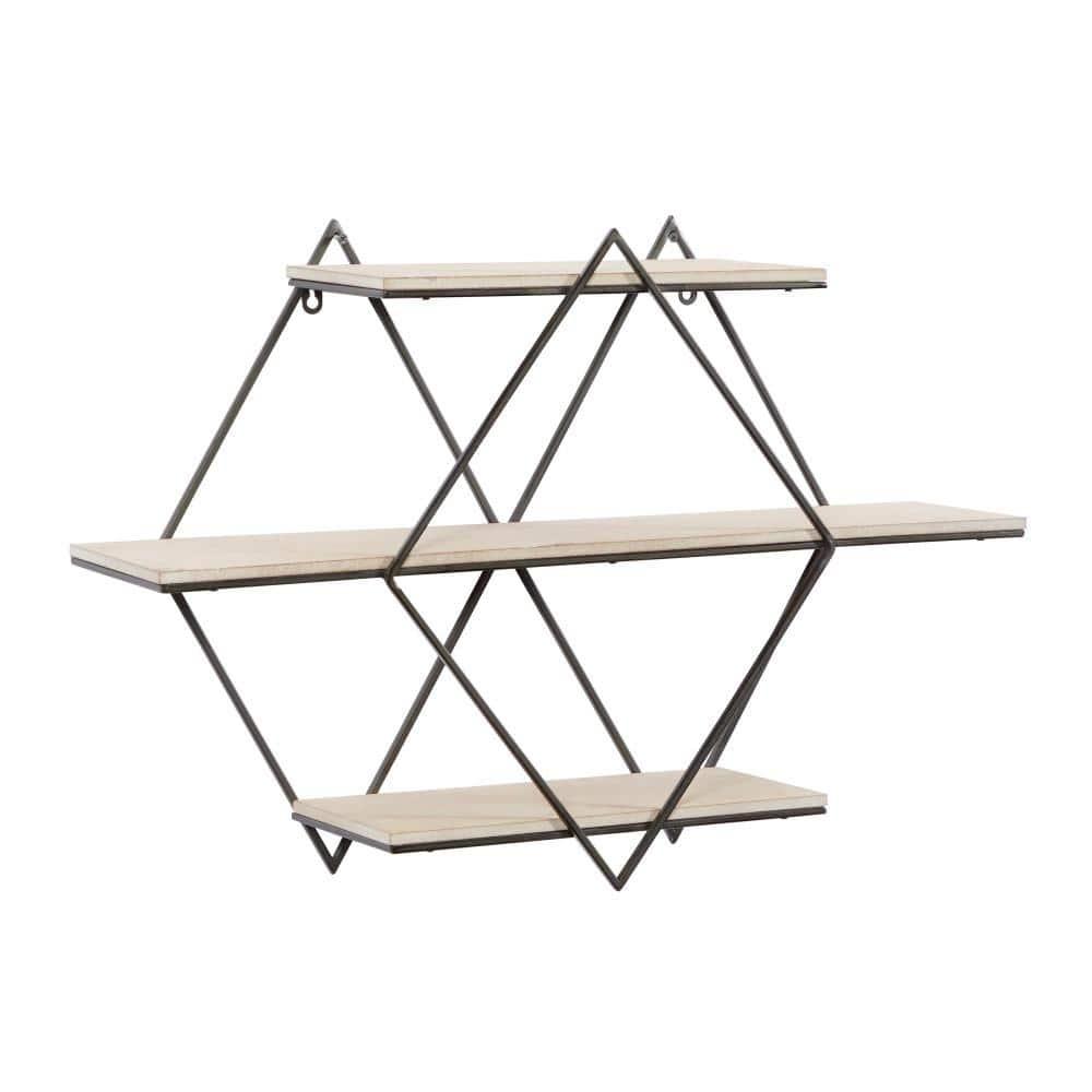 DecMode Brown Wood Contemporary Wall Shelf