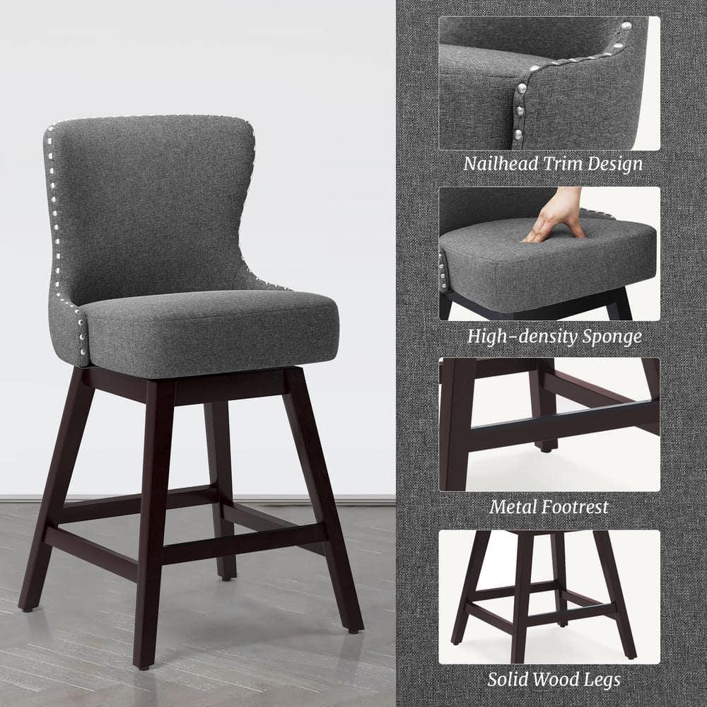 Zola 26 in. Gray Wood Frame Fabric Upholstered Swivel Bar Stool (Set of 4)
