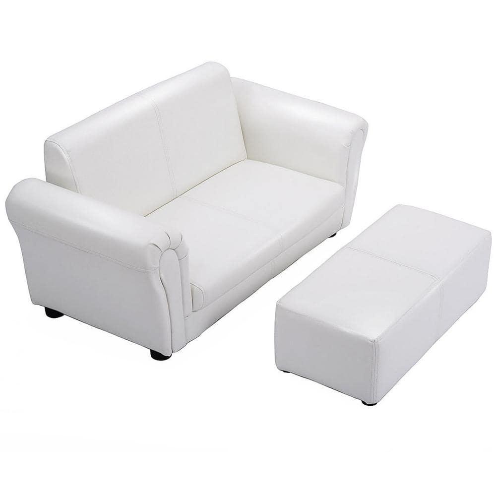 Tangkula Kids Sofa Upholstered Lounge Children Couch Ottoman w/ Armrest White