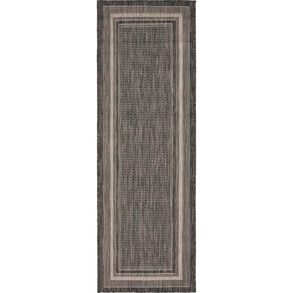 Unique Loom 2' 0 x 6' 1 Runner Indoor/Outdoor Border Black Runner Rug