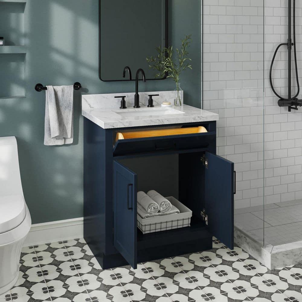 Tidworth 30.25'' Single Bathroom Vanity with Carrara Quartz Top