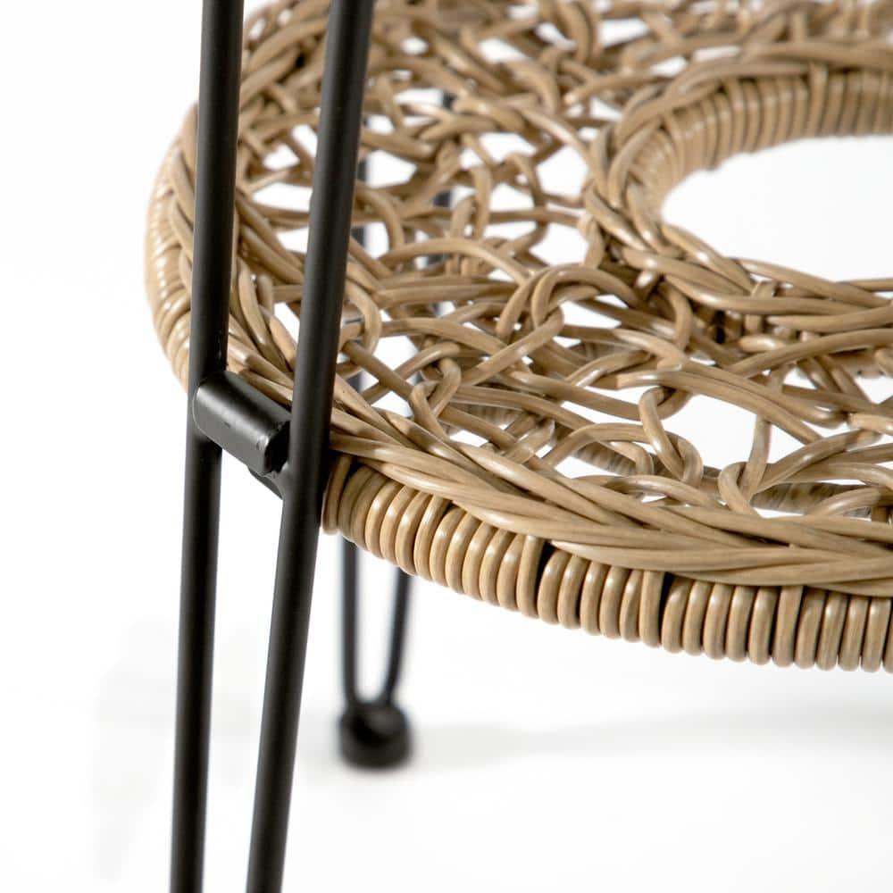 Furniture of America Noma Round 1-Shelf Metal and Rattan Natural Coffee Table with Glass Top
