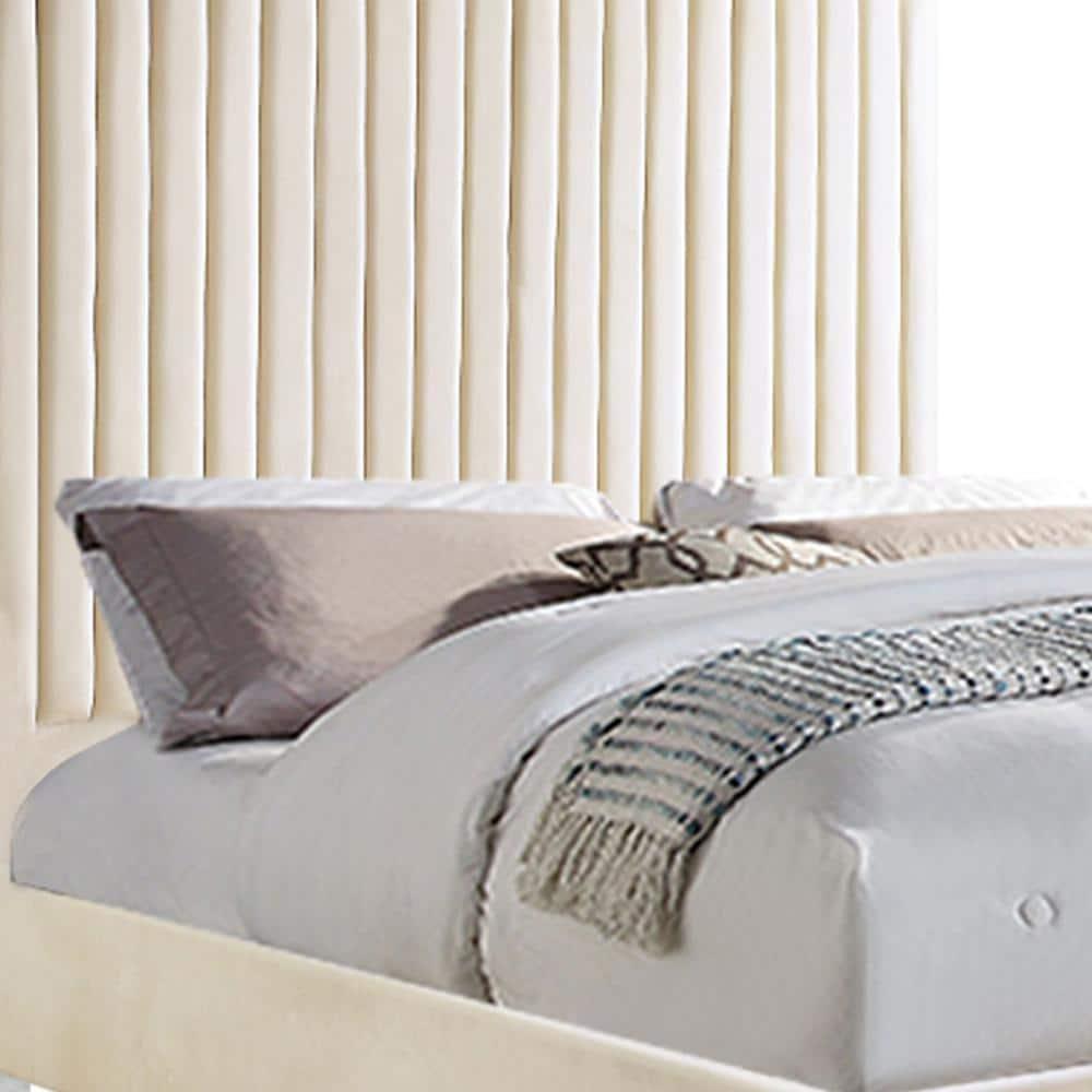 Acme Furniture 86" Queen Bed Edzia Bed Beige Velvet: Luxurious Upholstered Panel, Wood Frame, Acrylic Textile