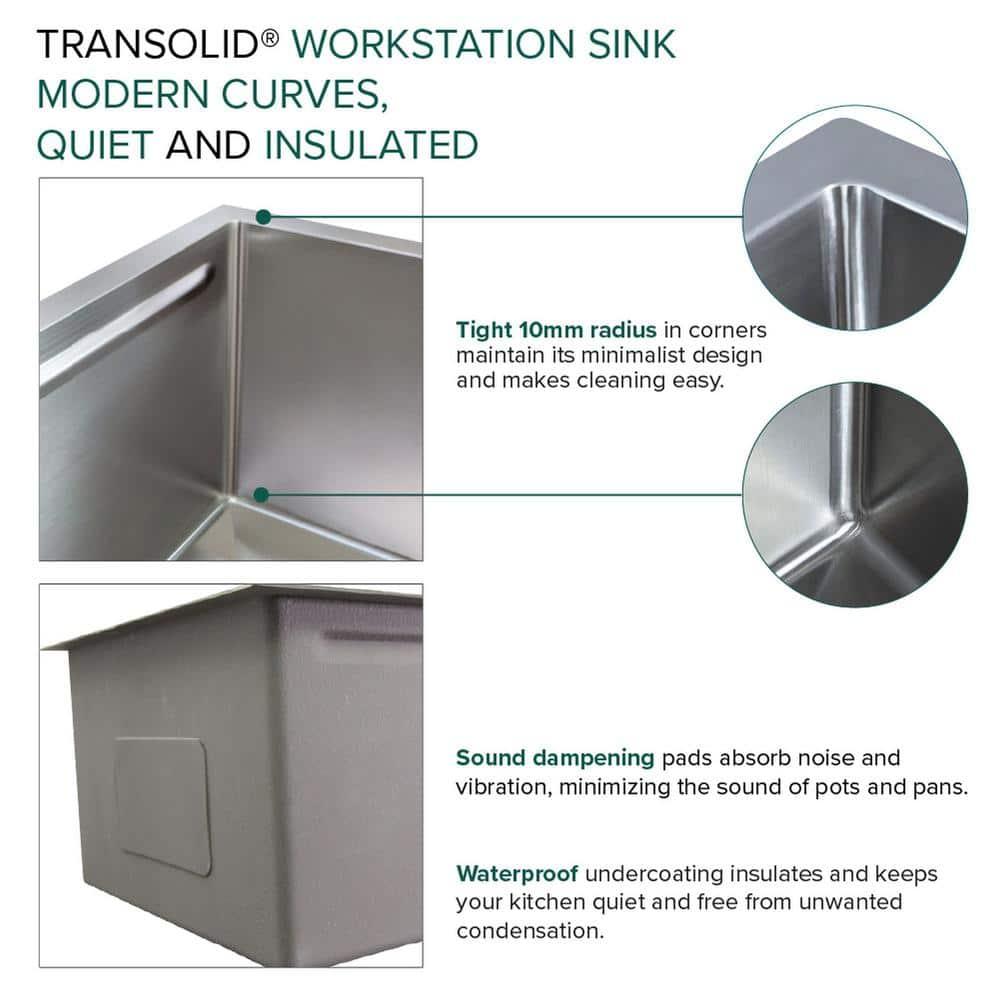 Transolid 32-in X 22-in 18-Gauge Drop-in Stainless Steel Kitchen Workstation Sink