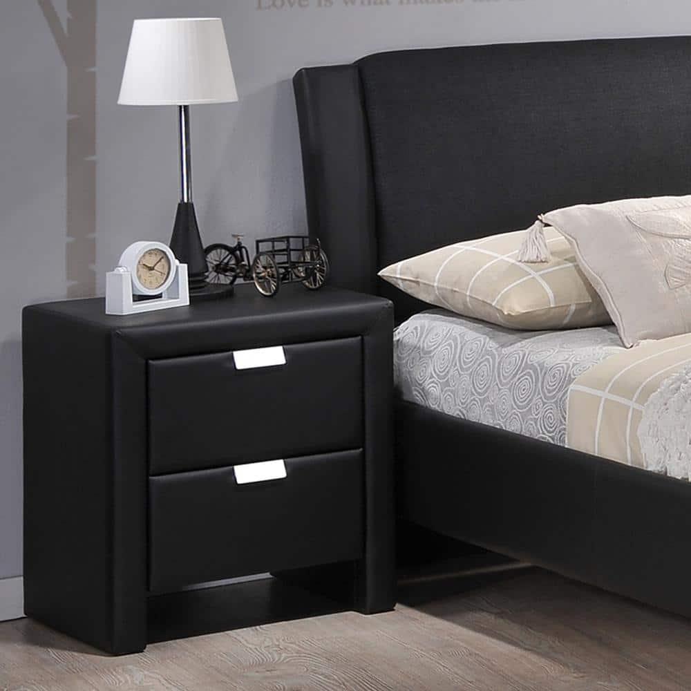 Baxton Studio Frey Upholstered Modern Nightstand Black: Faux Leather, Wood Frame, Bedside Table with Anti-Tip Hardware