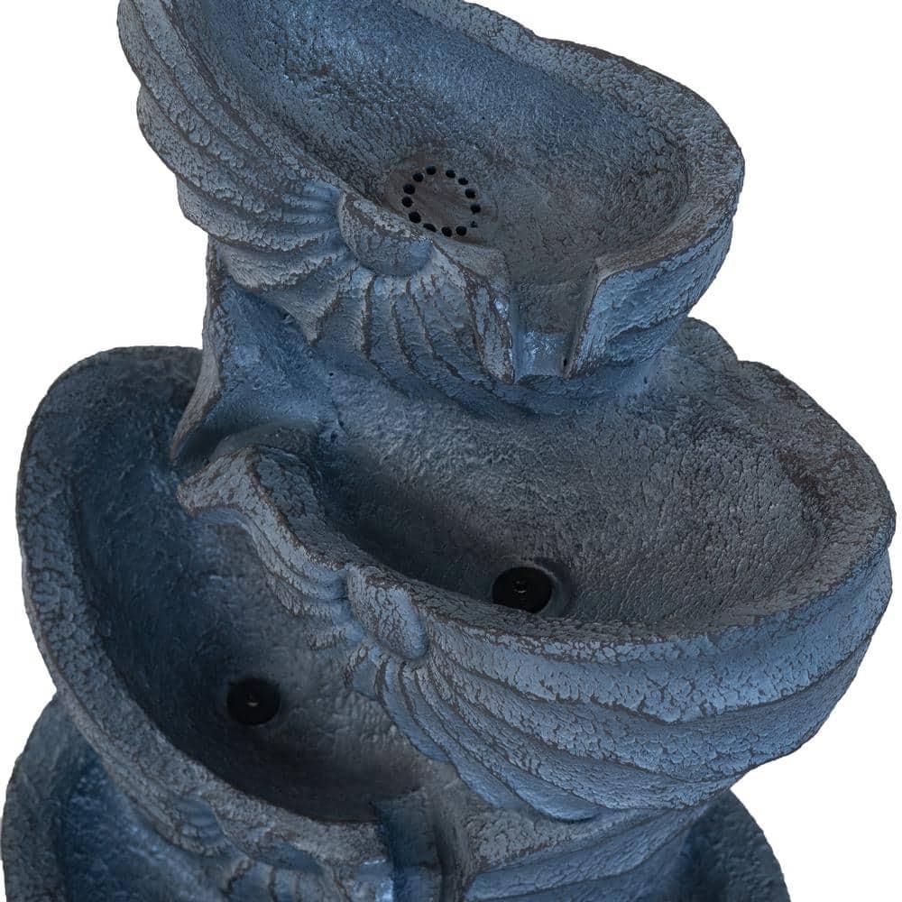 21.5 in. Blue Polyresin Nautilus Shell 4-Tier Water Fountain with Light