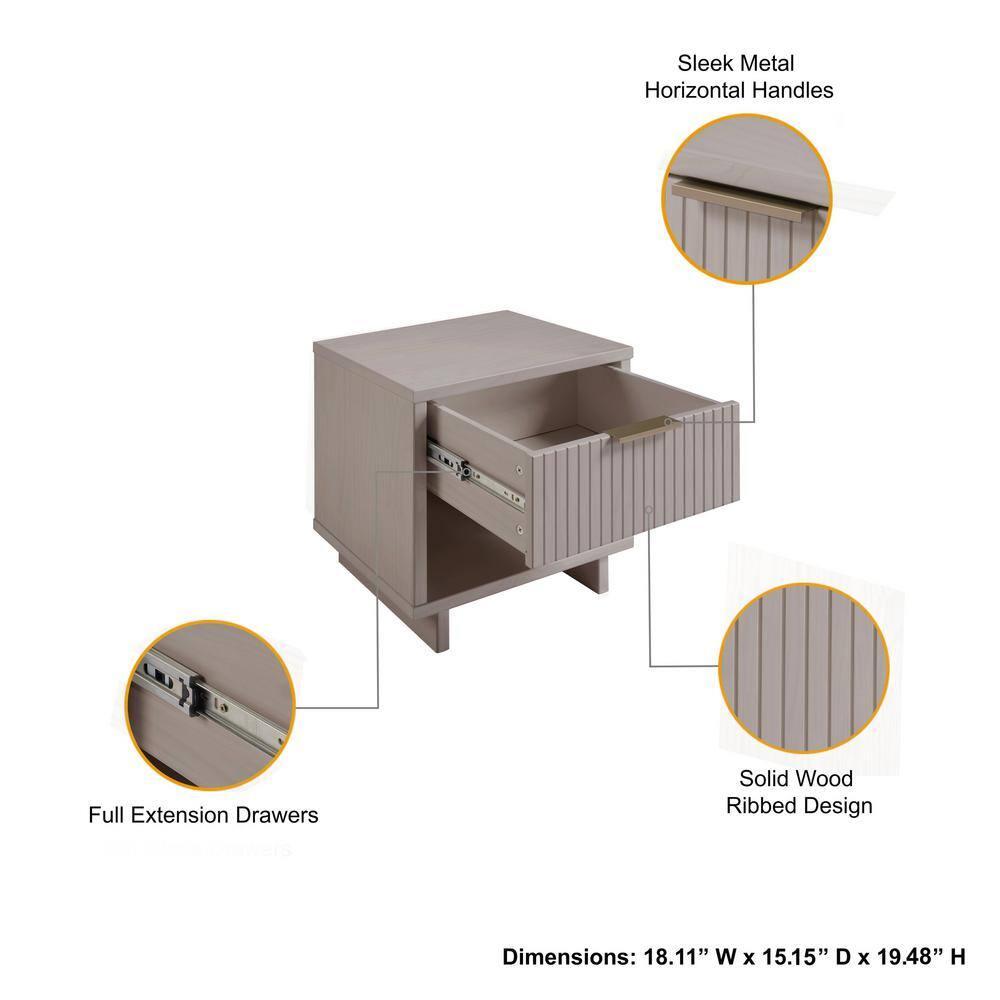 Granville Modern 1 Drawer Nightstand Light Gray - Manhattan Comfort: Wood Frame, Storage Shelf, 30 Day Warranty