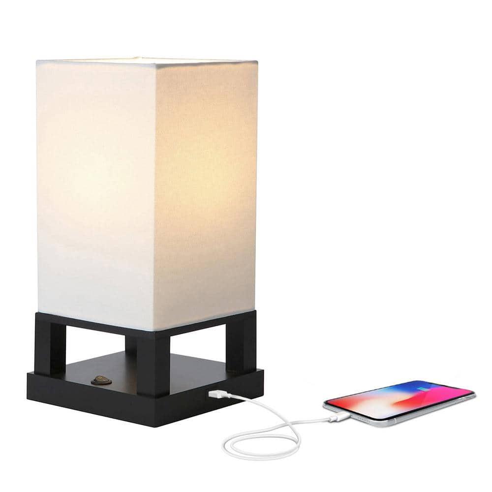 Brightech Maxwell 14 in. Mid-Century Modern LED Bedside Table Lamp with Fabric Square Shade