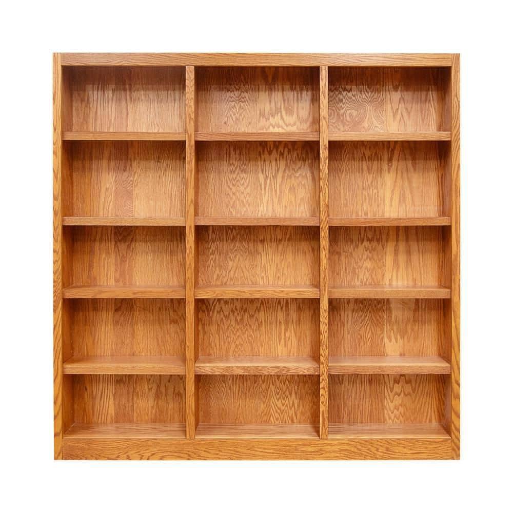 Concepts in Wood Traditional 72" Tall 15-Shelf Triple Wide Wood Bookcase in Oak