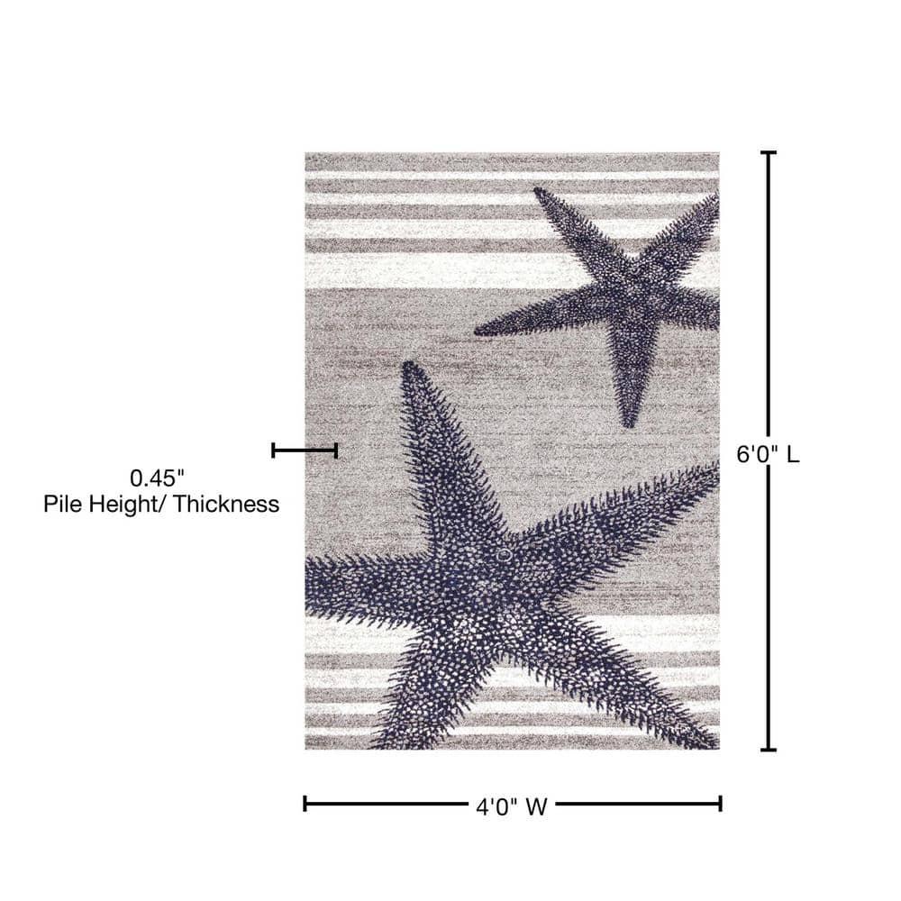 Nuloom Starfish Animal Print 4x6 Indoor Area Rug for Living Room Bedroom Dining Room Kitchen, Grey/Blue