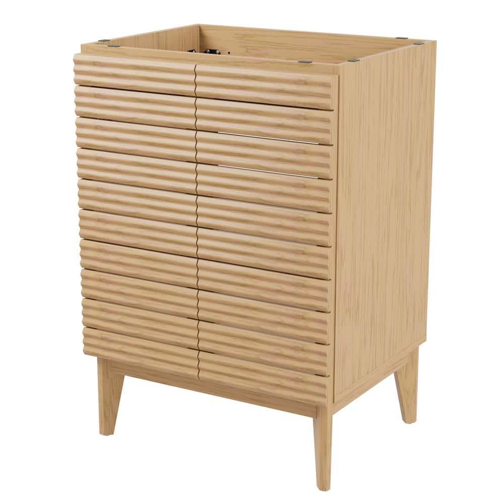 Calandre 24" Slat Modern Farmhouse 2-Shelf Bath Vanity Cabinet Only (Sink Basin not Included)