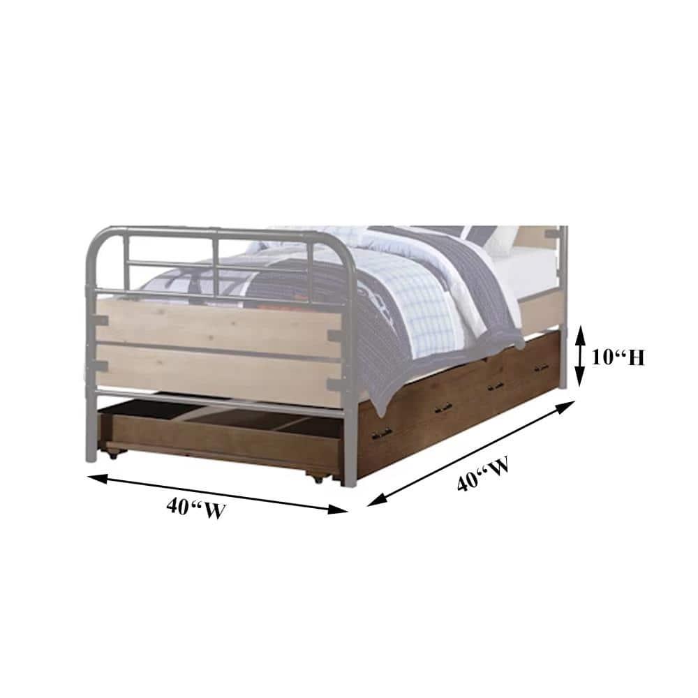Antique Oak Twin Trundle Bed with Drawer and Wood Frame