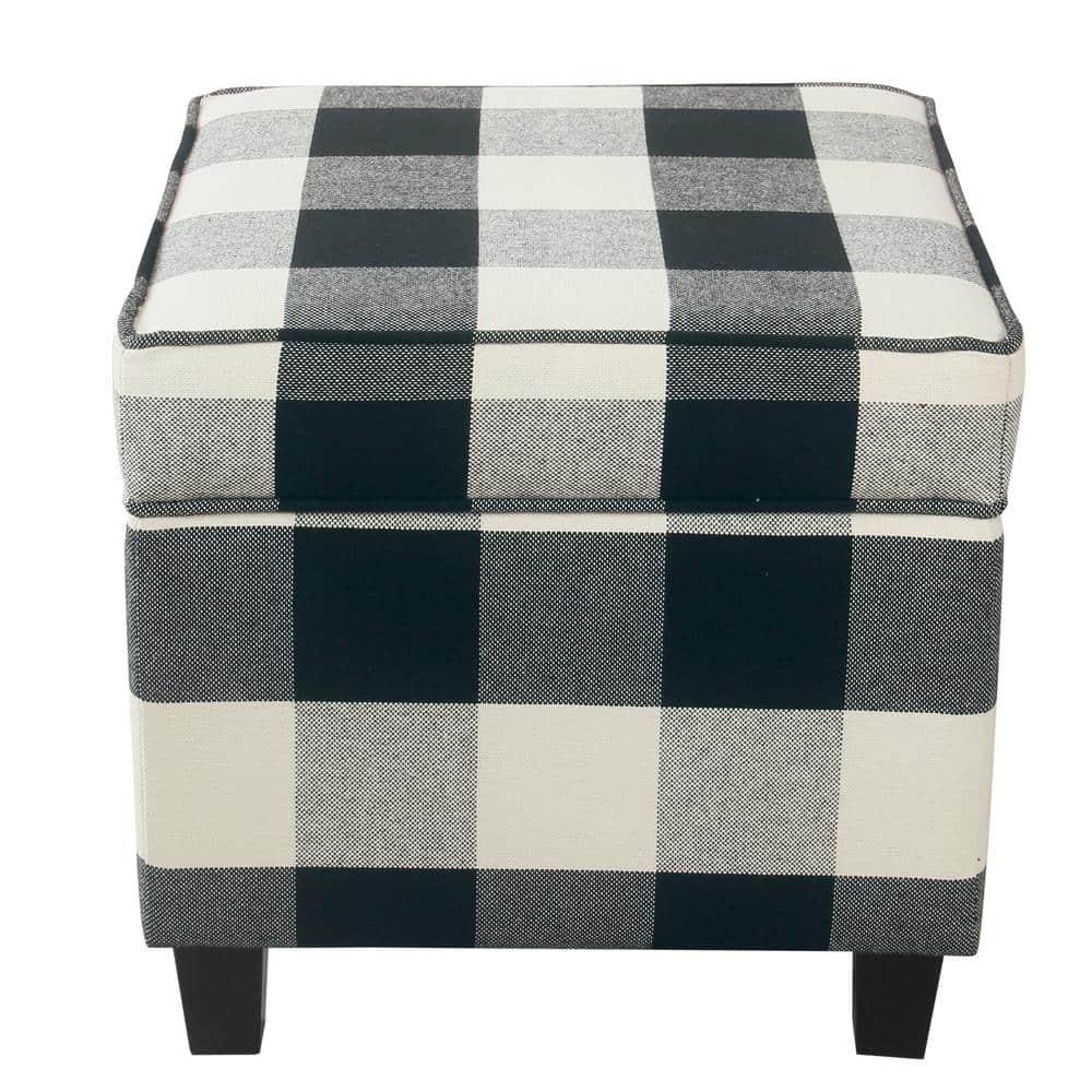 Cole Classics Square Storage Ottoman with Lift Off Top Black Plaid - HomePop: Cotton Upholstered, Hardwood Frame, Foam Fill