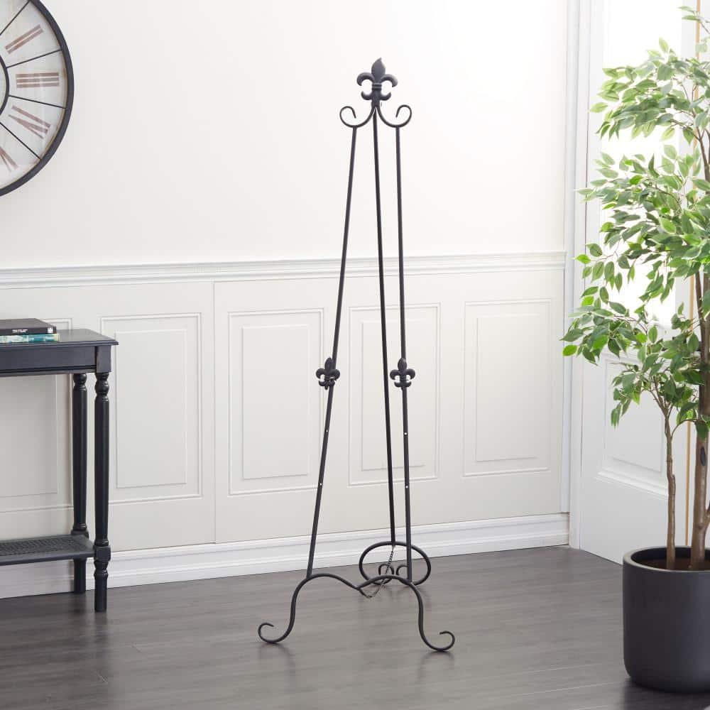 Black Iron Adjustable Floor Easel with Scroll Accents