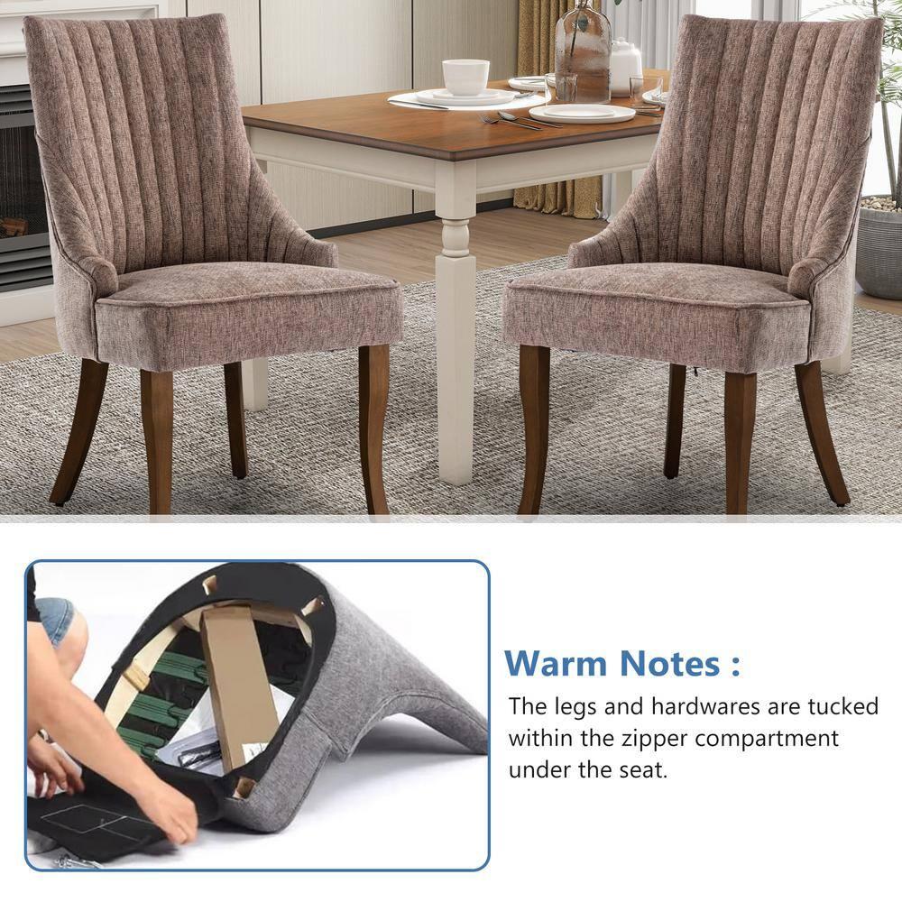 mikibama Linen Dining Chairs Set of 4 Channel Tufted Kitchen Dinner Chair Comfy Fabric Upholstered Accent Chair for Dining Room with Solid Wood Legs (Brown 4pc)
